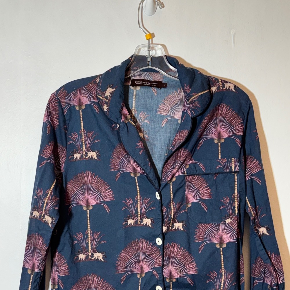 Desmond & Dempsey Size XS Ravenala Print Long Sleeve Pajama Top Organic Cotton - Picture 3 of 12